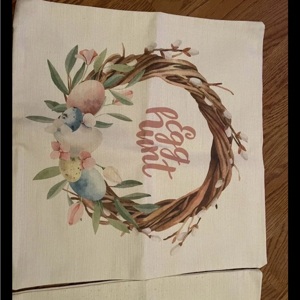 Spring Pillow Covers 18x18 Inch Set of 2 Farmhouse Pillow Covers EGG AND EASTER